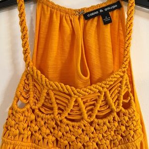 Mustard yellow gold braided sleeveless babydoll blouse spring summer 100 cotton%